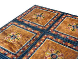 Rectangular Tibetan Style Geometric Medallion Graphic Wool Rug Carpet GB217S