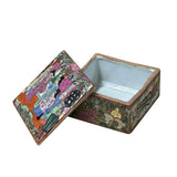 3.75" Oriental Famille Rose Color Graphic Porcelain Square Box GB225S