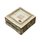 3.75" Oriental Famille Rose Color Graphic Porcelain Square Box GB226S