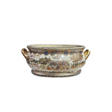 Porcelain Oriental Golden Color Satsuma Graphic Oval Pot GB229S