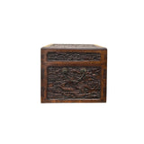 Oriental Dragons Motif Treasure Chest Box Distressed Brown Color Wood GB238S
