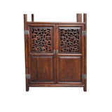 Chinese Open Carving Narrow Wood Grain Brown Side Table Cabinet GB252S