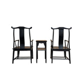 Chinese Traditional Black Brown Yoke-Back Armchair Set w Small Table GB257S