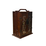 Chinese Brown Wood Mother of Pearl Motif Drawers Box Chest GB262S