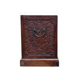 Oriental Cloud Scroll Relief Motif Treasure Chest Box Brown Color Wood GB263S
