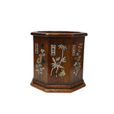 Chinese Brown Natural Patina Mother of Pearl Brush Pen Holder Art GB267S