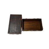 Oriental Relief Mythical Figure Motif Brown Natural Wood Small Accent Box GB281S