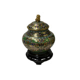 Golden Green Metal Cloisonné Lion Flower Enamel Round Box Jar GB291S