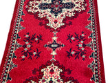 Long Rectangular Red Geometric Medallion Graphic Wool Rug Carpet Runner GB295S