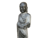 Chinese Weathered Black Gray Patina Stone Standing Monk Luohan Arhat Statue GB301S
