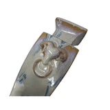 Ceramic Pale White Blue Flecks Ram Heads Motif Square Art Vase GB630S / GB577