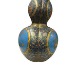 Oriental Purple Blue Gourd Shape Floral Graphic Porcelain Art Vase GB592S /cs2784