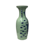 Pair Chinese Light Celadon Blue Kirin Graphic Tall Porcelain Art Vases GB597S