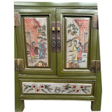 Olive Green Oriental People Graphic End Table Nightstand GB600S