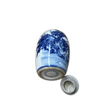 Oriental Flowers Graphic Blue White Point Lid Oval Porcelain Jar GB602S