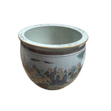 Vintage Oriental 18 Arhats Graphic Porcelain Round Pot Planter GB615S