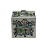 Chinese Flower Ding Vase Graphic Rectangular Porcelain Tea Caddy Jar GB649S