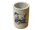 Chinese Distressed White Porcelain Blue Kid Playing Graphic Holder Vase GB685S