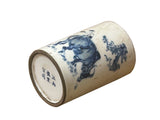 Chinese Distressed White Porcelain Blue Kids Cow Graphic Holder Vase GB687S