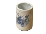 Chinese Distressed White Porcelain Blue Warrior Horse Graphic Holder Vase GB688S