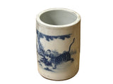 Chinese Distressed White Porcelain Blue Men Tiger Graphic Holder Vase GB689S