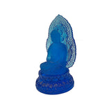 Blue Crystal Glass Sitting Buddha Lotus Base Mandorla Halo Back Statue GB746S