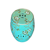 Turquoise Blue Porcelain Flower Birds Round Barrel Stool Table GB793S