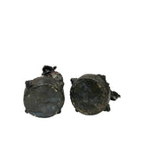 Pair Vintage Rustic Metal Fengshui Foo Dog Lion Drum Base Art Figures GB799S