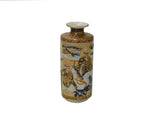 4.75"Asian Satsuma Style Cylindrical Figures Painted Porcelain Art Vase GB813S
