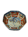 Vintage Oriental Imari Blue Red White Octagonal Porcelain Bowl Art GB840S
