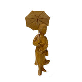 Light Tan Wood Crafted Lady Holding Umbrella Art Figure GB845S