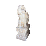 Chinese Pair White Marble Stone Fengshui Elephant Trunk Up Statues cs7637S