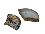 Vintage Western Sailing Ship Graphic Fan Shape Porcelain Trinket Box GB879S
