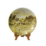 Chinese Yellow White Village Tree Graphic Porcelain Decor Plate ws3300S