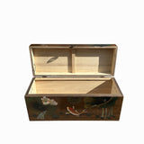 Chinese Lotus Flower Koi Fish Rectangular Wood Trunk on Stand cs7687S
