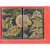 Oriental Distressed Red Black Golden Graphic Side End Table Nightstand cs7695S
