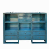 Tall Chinese Distressed Solid Blue Lacquer Display Bookcase Cabinet cs7701S