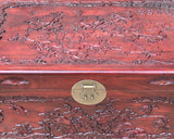 31.5" Medium Oriental Brown Phoenix Flowers Carving Camphor Trunk Table cs7712S