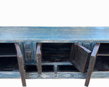 Chinese Distressed Dark Blue Vases Relief Pattern TV Console Table Cabinet cs7738S