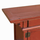 Oriental Distressed Brick Red Lacquer Low Table TV Console Cabinet cs7740S