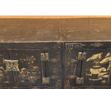 Vintage Oriental Distressed Flower Vases Black Low TV Console Cabinet cs7741S