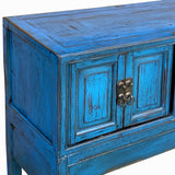 Vintage Chinese Distressed Bright Blue Drawers Foyer Narrow Side Table cs7743S