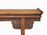 Vintage Chinese Brown Natural Wood Point Edge RuYi Apron Altar Console Table cs7780S