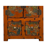 Chinese Distressed Orange People Graphic End Table Nightstand cs7799S