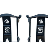 Pair Vintage Chinese Rustic Black Lacquer Deer Motif Yoke-Back Armchairs cs7807S