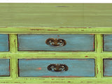 Distressed Lime Green 6 Blue Drawers Open Pedestal Sideboard Console Cabinet cs7823S