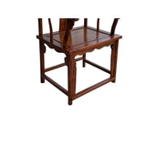 Pair Chinese Natural Wood Copper Brown Stain Yoke-Back Armchairs cs7833S