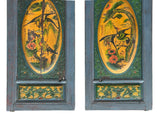 Pair Vintage Chinese Teal Blue Yellow Fujian Style Graphic Wood Wall Door Panels cs7836S
