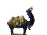 Oriental Ceramic Sancai Dark Blue Brown Beige Fengshui Artistic Camel Figure GB883S