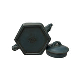 Vintage Chinese Gray Blue Hexagonal Bamboo Theme Zisha Clay Teapot Art Display JK298S